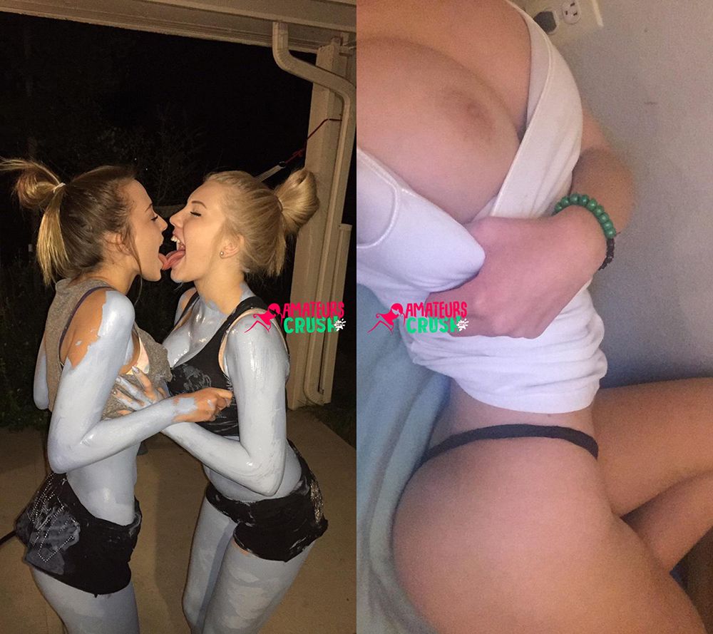 Hot tight teen best friends kissing college tits